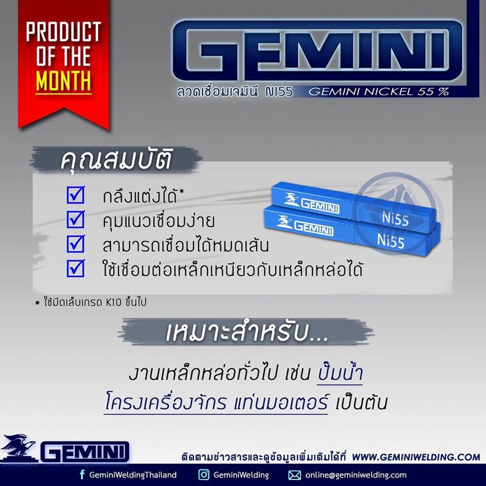Picture of ลวดเชื่อมเหล็กหล่อ เจมินี่ Ni55 Ni-cast 55 3.2x350mm บรรจุ 1 กิโล