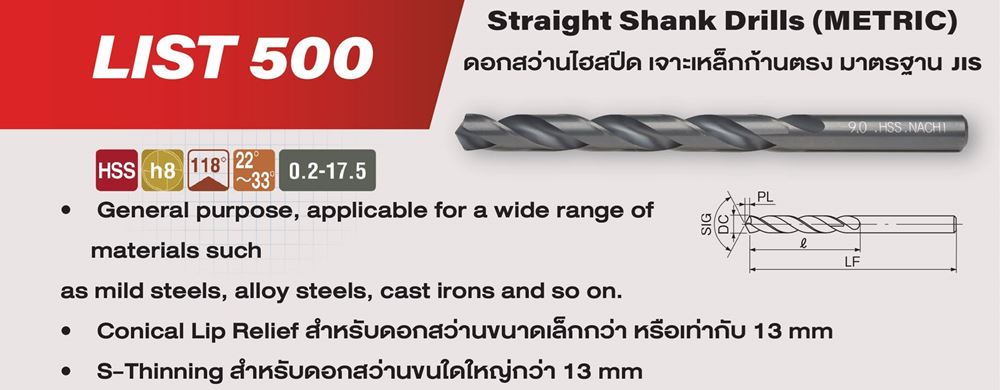 รูปภาพของ ดอกสว่านนาชิ L/N 500 SIZE 4.5 มม.